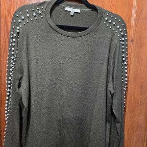 Elegant Olive Pearl-Embellished Sweater